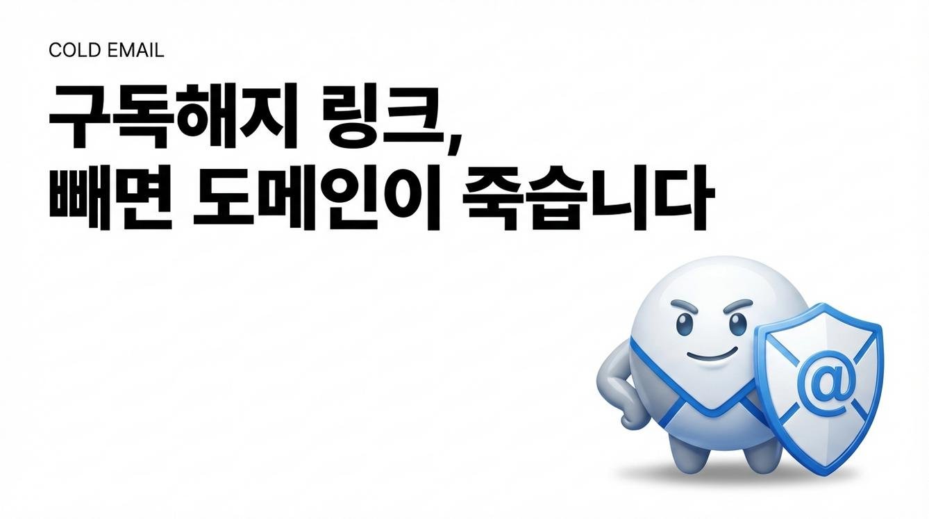 ## 구독해지 링크, 빼면 이깁니다?nn콜드메일을 처음 시작하면 이런 생각이 듭니다.nn"구독해지 링크 넣으면 사람들이 다 해지하는 거 아냐?"nn맞는 말처럼 들립니다. 링크가 없으면 해지할 방법이 없으니까요.nn그런데 이 논리에는 치명적인 구멍이 있습니다.nn해지 링크를 빼면 오히려 도메인 평판이 망가집니다. 구독해지 1건보다 스팸 신고 1건이 훨씬 무섭거든요.nn이 글에서는 구독해지 링크가 전달률에 미치는 실제 영향, 스팸 신고가 도메인에 주는 타격, 그리고 링크 없이도 컴플라이언스를 지키는 대안까지 정리했습니다.nn---nn## 링크 없으면 수신자는 어떻게 할까요?nn구독해지 링크가 없는 이메일을 받았다고 생각해 보세요.nn관심 없는 내용입니다. 더 이상 받고 싶지 않습니다.nn그런데 해지할 방법이 없습니다.nn이때 수신자에게 남은 선택지는 딱 하나입니다.nn**스팸 신고 버튼.**nnSalesforce 가이드에서도 명확히 경고합니다. 동의하지 않았거나 관심 없는 수신자는 스팸 신고를 합니다. 그리고 이 신고는 발송자 평판에 직접 타격을 줍니다.nn[이미지1: 인포그래픽으로 구성하며 "구독해지 1건 vs 스팸 신고 1건"의 도메인 평판 손상 비교를 시각화]nn구독해지는 단순히 리스트에서 빠지는 것입니다.nn스팸 신고는 다릅니다. 이메일 서비스 제공자(Gmail, Outlook 등)에게 "이 발송자는 스팸"이라고 알리는 것입니다.nn신고가 쌓이면 도메인 평판이 떨어집니다. 평판이 떨어지면 다른 사람들에게 보내는 메일도 스팸함으로 직행합니다.nn---nn## 그래서 플랫폼들은 '강제'합니다nn이건 선택의 문제가 아닙니다.nnMailchimp는 CAN-SPAM(미국 스팸방지법) 준수를 위해 모든 이메일에 구독해지 링크 포함을 강제합니다.nnSendGrid도 마찬가지입니다. 본문 필수 요건 체크리스트에 구독해지 링크, 물리적 주소, 개인정보처리방침 링크가 포함됩니다.nn특히 중요한 규정이 있습니다.nnopt-out(구독해지) 요청이 들어오면 **10일 이내에 처리**해야 합니다. 이 기한을 넘기면 법적 문제가 생길 수 있습니다. 한번 해지한 사람에게 다시 보내려면 새로운 동의(재옵트인)가 필요합니다.nn"콜드메일인데 왜 이런 규정을 신경 써야 하지?"라고 생각할 수 있습니다.nn이유는 간단합니다. 규정을 어기면 도메인이 블랙리스트에 올라갑니다. 블랙리스트에 오르면 아무리 좋은 메일을 써도 전달되지 않습니다.nn---nn## "그래도 링크는 싫다면?" 대안이 있습니다nn링크를 넣기 싫은 이유, 이해합니다.nn콜드메일 특성상 "마케팅 뉴스레터처럼 보이고 싶지 않다"는 거죠.nn대안이 있습니다.nn**텍스트로 opt-out 안내 후 회신으로 처리하는 방법입니다.**nn예를 들어 이런 식입니다.nn*"더 이상 연락받고 싶지 않으시면 '해지'라고 회신해 주세요."*nn[이미지2: 콜드메일 본문 하단에 텍스트 기반 opt-out 문구가 들어간 예시 스크린샷]nnMailshake 같은 도구는 이 방식을 자동화합니다. 수신자가 'unsubscribe', 'remove me' 등의 키워드로 회신하면 자동으로 감지해서 리스트에서 제외합니다.nn핵심은 방법이 아닙니다.nn**해지 요청이 들어오면 즉시 반영하고, 재발송을 차단하는 구조**가 되어 있느냐입니다.nn이 구조가 없으면 링크가 있든 없든 결국 스팸 신고로 이어집니다.nn---nn## 구독해지보다 더 무서운 것nn사실 구독해지 링크보다 전달률을 망치는 더 큰 원인이 있습니다.nn**워밍업 없는 대량 발송입니다.**nn새로 만든 도메인으로 첫날부터 100통을 보내면 어떻게 될까요?nn이메일 서비스 제공자 입장에서는 의심스럽습니다. "갑자기 나타나서 대량으로 보내네? 스팸이겠지."nn그래서 신규 도메인은 워밍업이 필요합니다.nn[이미지3: 인포그래픽으로 신규 도메인 워밍업 일정 시각화 - 1주차 20통 → 2주차 40통 → 3주차 55통 → 4주차 75통 → 5주차 100통]nn주차별로 점진적으로 발송량을 늘려야 합니다.nn- 1주차: 하루 20통n- 2주차: 하루 40통n- 3주차: 하루 55통n- 4주차: 하루 75통n- 5주차부터: 하루 100통nn그리고 바운스율(반송률)을 계속 확인해야 합니다. 5% 이상이면 이전 단계로 후퇴해야 합니다.nn일 발송량은 100통 이하로 유지하는 게 안전합니다. 그 이상 보내면 스팸 플래그가 붙거나 발송 속도가 강제로 줄어드는 스로틀링이 걸릴 수 있습니다.nn리스트가 아무리 합법적이어도 발송 방식이 틀리면 전달률이 폭망합니다.nn---nn## 이걸 다 수동으로 하실 건가요?nn정리해 보겠습니다.nn콜드메일을 제대로 운영하려면 이것들을 동시에 관리해야 합니다.nn- 도메인 워밍업n- 시차별 발송 타이밍 조절n- 구독해지 요청 처리n- 바운스율 모니터링n- 스팸 신고율 체크nn수동으로 하기엔 리소스 부담이 큽니다.nn[이미지4: 콜드메일 운영에 필요한 체크리스트 항목들을 시각화한 인포그래픽]nn**린다 플러스**는 이 모든 걸 자동으로 처리합니다.nn바이어 현지 시차를 자동으로 계산해서 오픈율 높은 시간에 발송합니다. 무응답이면 3일 후 자동 리마인드, 긍정 회신이 오면 미팅 슬롯을 즉시 전달합니다.nn발송부터 성과 관리까지 전담하는 자율 실행 캠페인입니다.nn성과도 검증되었습니다. 일반 콜드메일 대비 약 4배 높은 최대 45.43% 오픈율, 일주일 내 미팅 성사 사례가 있습니다.nn[린다 바로가기](https://rinda.ai/?utm_source=RINDA_BLOG&utm_medium=organic_social&utm_campaign=content_marketing&utm_term=AI_create&utm_content=content_marketing)nn---nn## 마무리nn구독해지 링크는 손해가 아닙니다.nn**도메인을 지키는 보험입니다.**nn[이미지5: 핵심 메시지 요약 인포그래픽 - "구독해지 링크 = 도메인 보험" 시각화]nn진짜 리스크는 따로 있습니다.nn- 해지 수단 부재로 인한 스팸 신고n- 워밍업 없는 대량 발송nn콜드메일은 '보내는 것'보다 '관리하는 것'이 성패를 가릅니다.