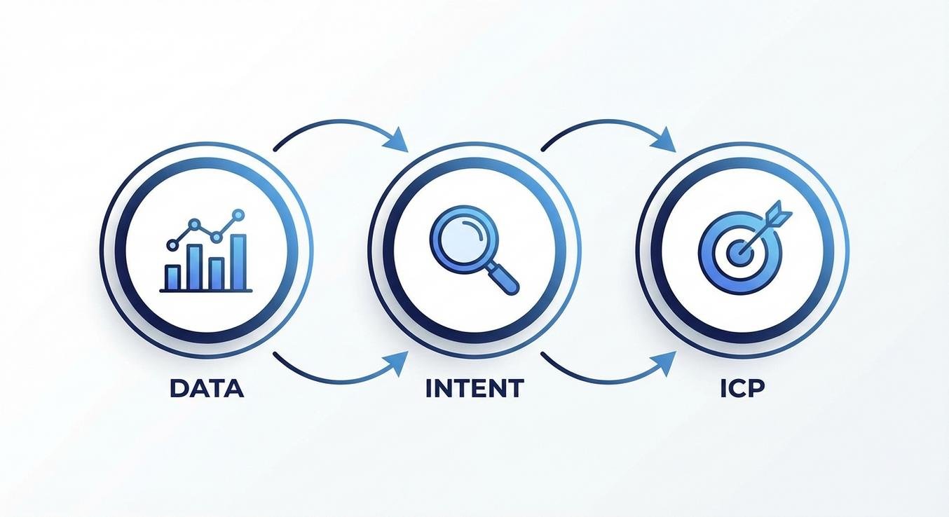 데이터 기반 시장 검증 → 구매 의도 신호 → ICP 적합도 3단계 흐름