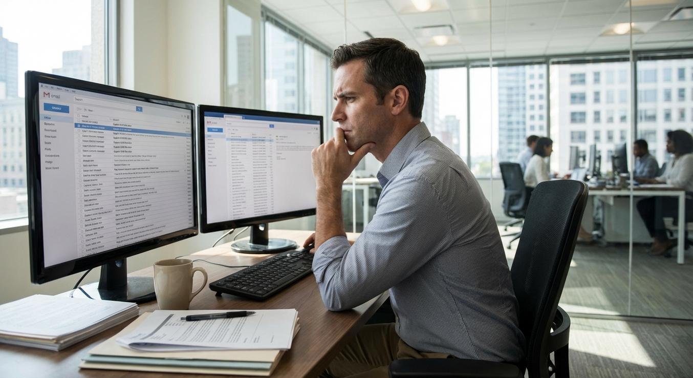 바이어 담당자가 공급사 메일을 검토하는 장면