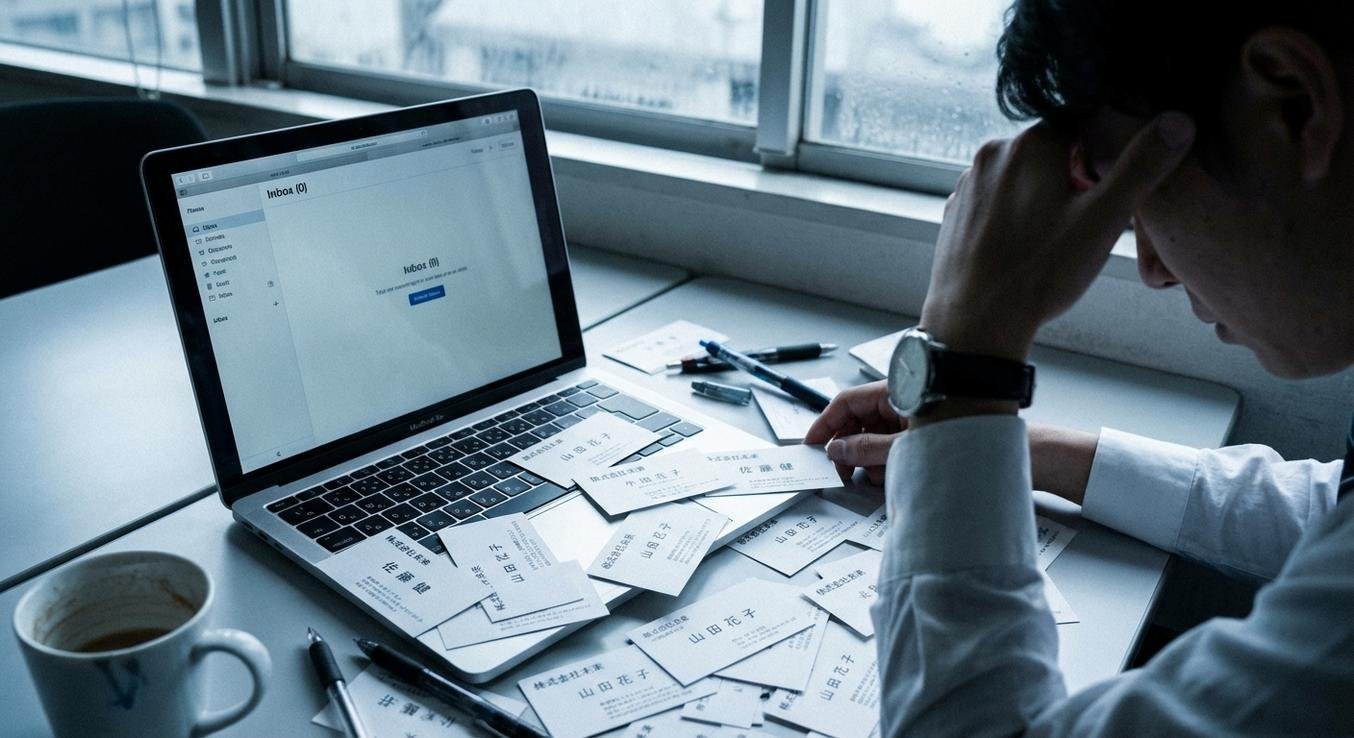 일본 바이어 명함과 무응답 이메일